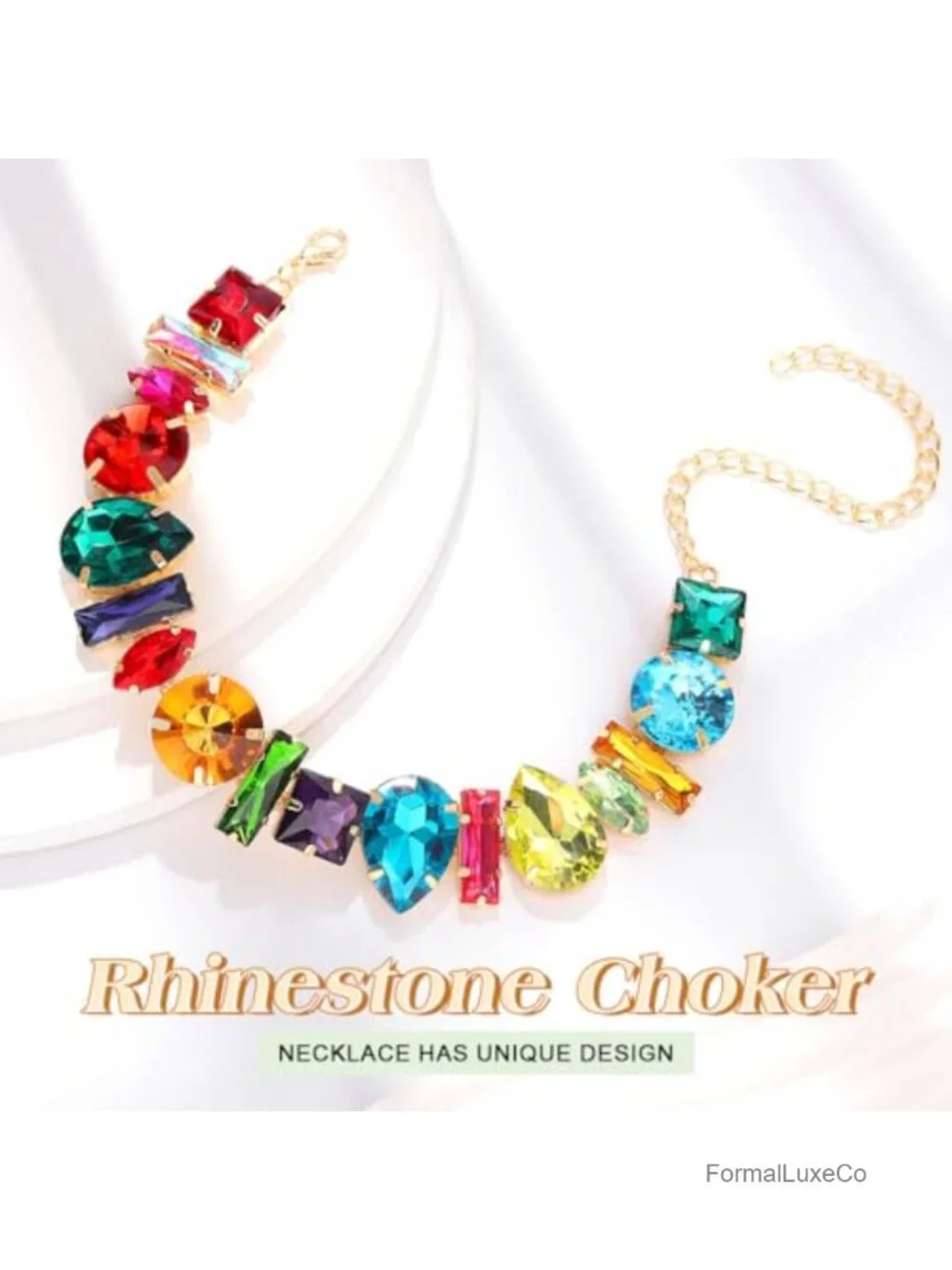Rhinestone Crystal Choker Necklace Statement Collar Jewelry Gold Plated